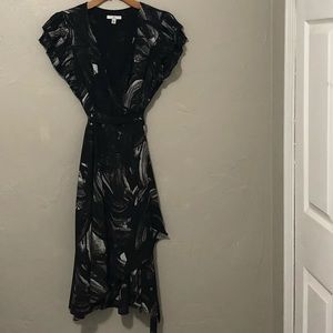 H Halston Wrap Dress With Pleated Flounce Detail